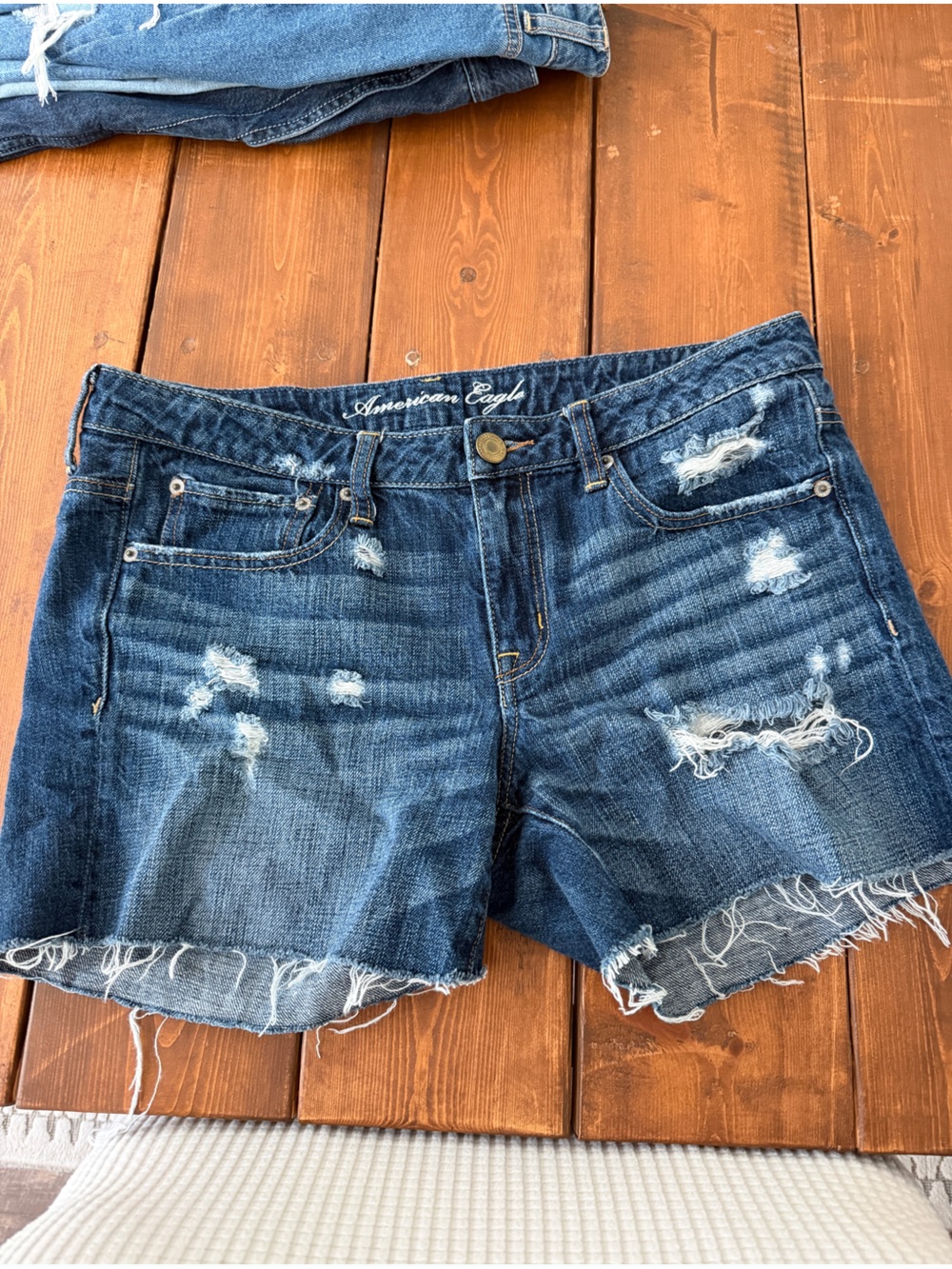 American Eagle Outfitters Dark Blue Distressed Denim Shorts
